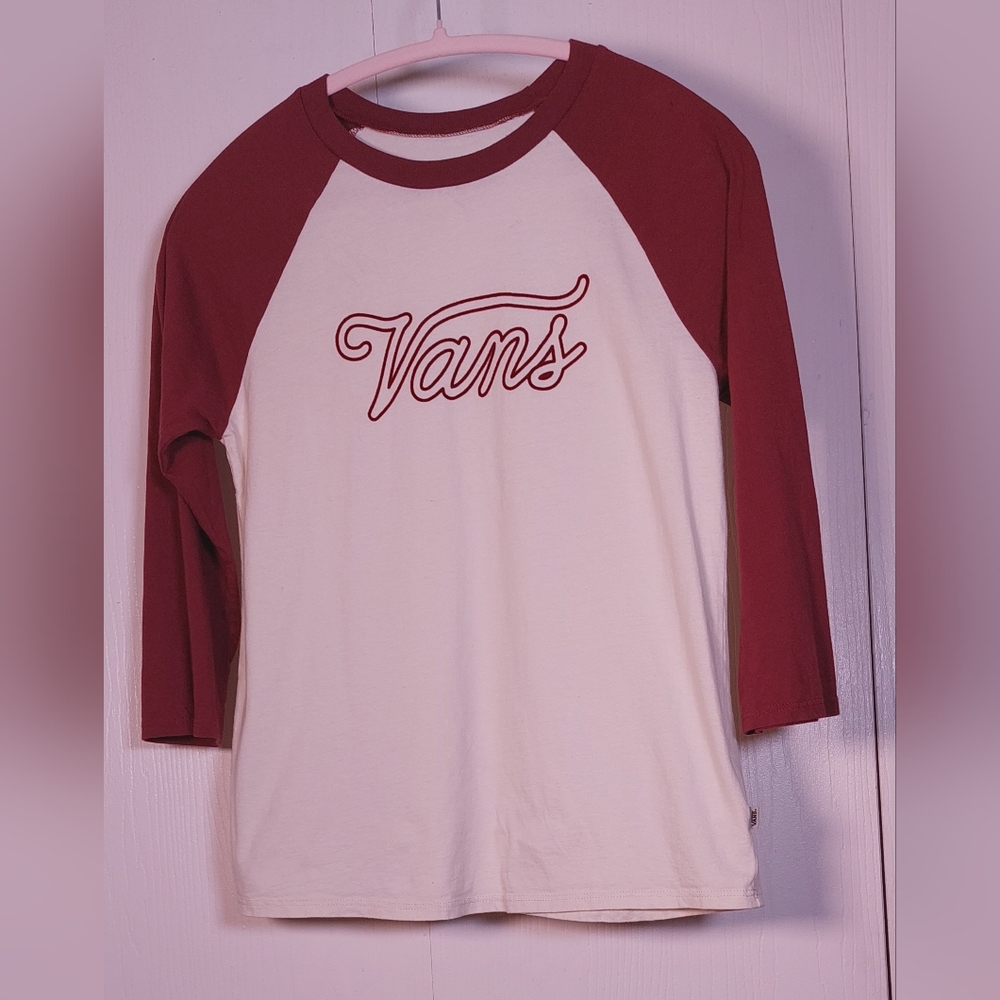 Vans Baseball Style Raglan Sleeve Tee Size Medium Outline Script T-shirt Retro - Picture 13 of 13